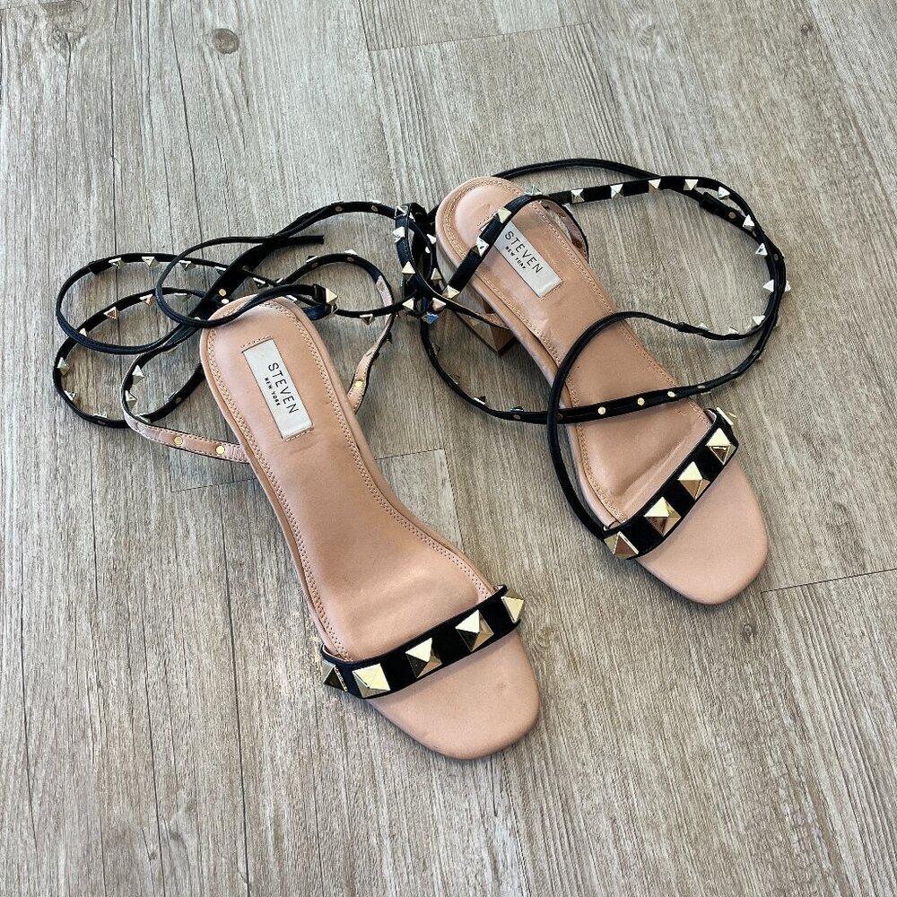 Womens Steven New York Black Stud Wraparound Heels - 9.5